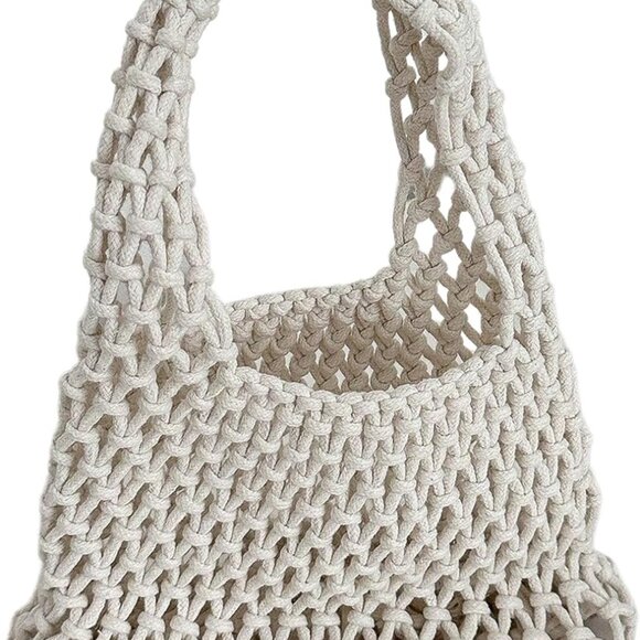 Women's Crocheted Beach Clutch Bag Foldable Top Handle Hollow Out Purse - Picture 1 of 5